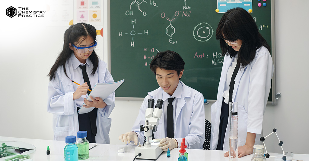 Students working on experiment